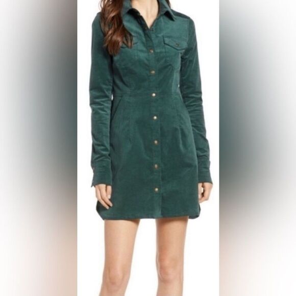 Free People Dresses & Skirts - Free People Green ‘Dynamite' Corduroy Mini Dress women’s sz Large